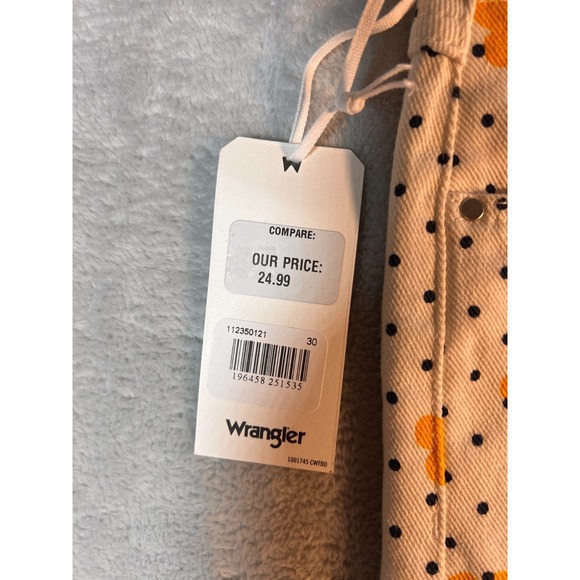 Wrangler White Floral Polka Dot Printed Jean Shorts Yellow Flowers Size 30 - Picture 7 of 7